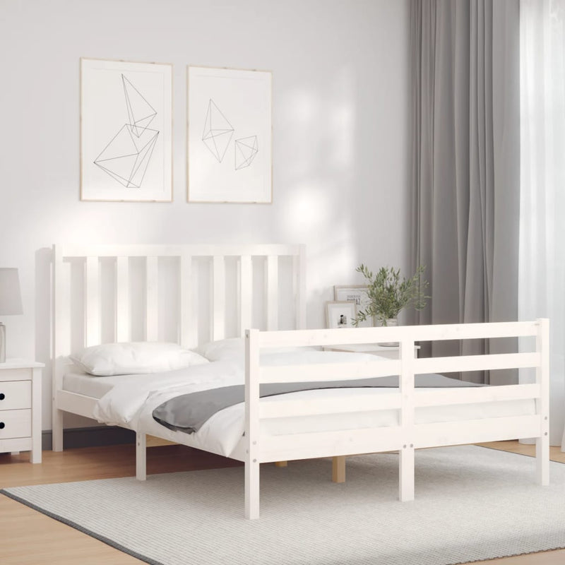 Bedframe met hoofdbord massief hout wit 4FT Small Double