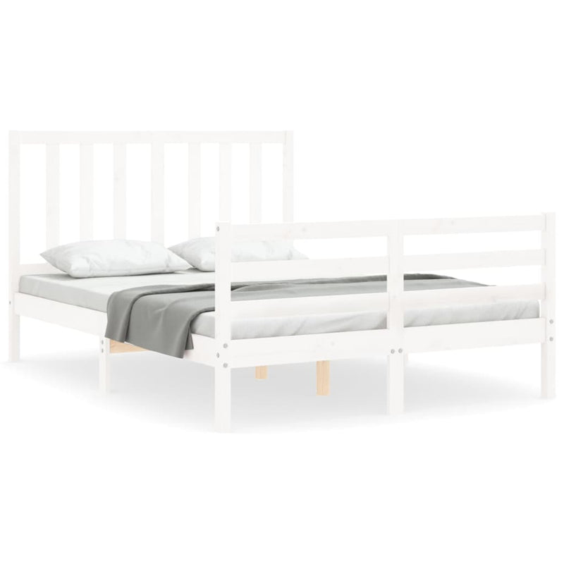 Bedframe met hoofdbord massief hout wit 140x190 cm