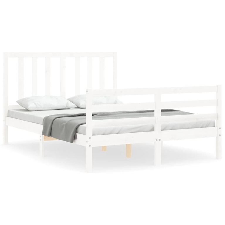 Bedframe met hoofdbord massief hout wit 120x200 cm
