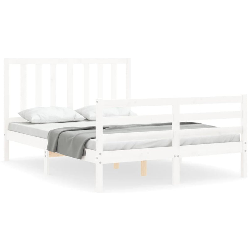 Bedframe met hoofdbord massief hout wit 120x200 cm