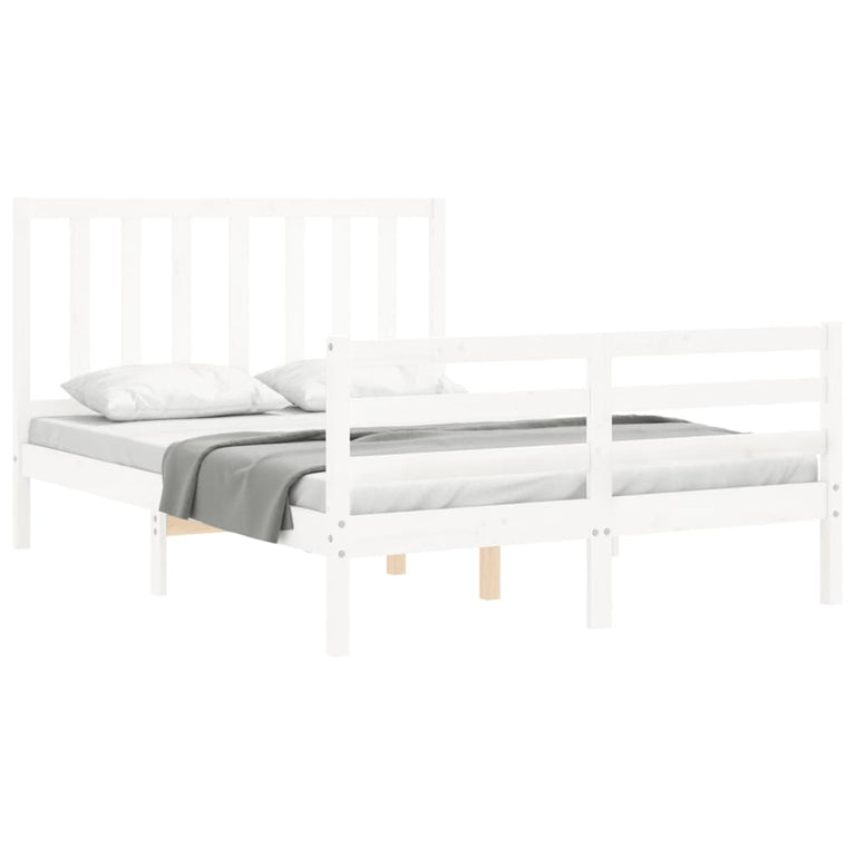 Bedframe met hoofdbord massief hout wit 120x200 cm