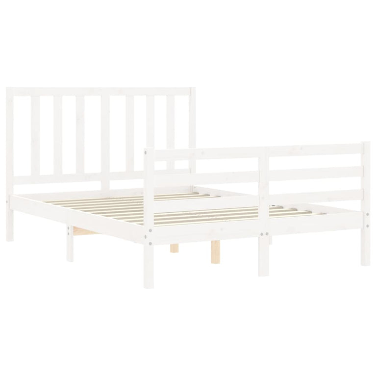 Bedframe met hoofdbord massief hout wit 120x200 cm