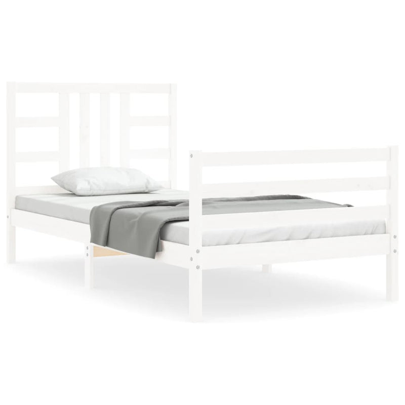 Bedframe met hoofdbord massief hout wit 3FT Single