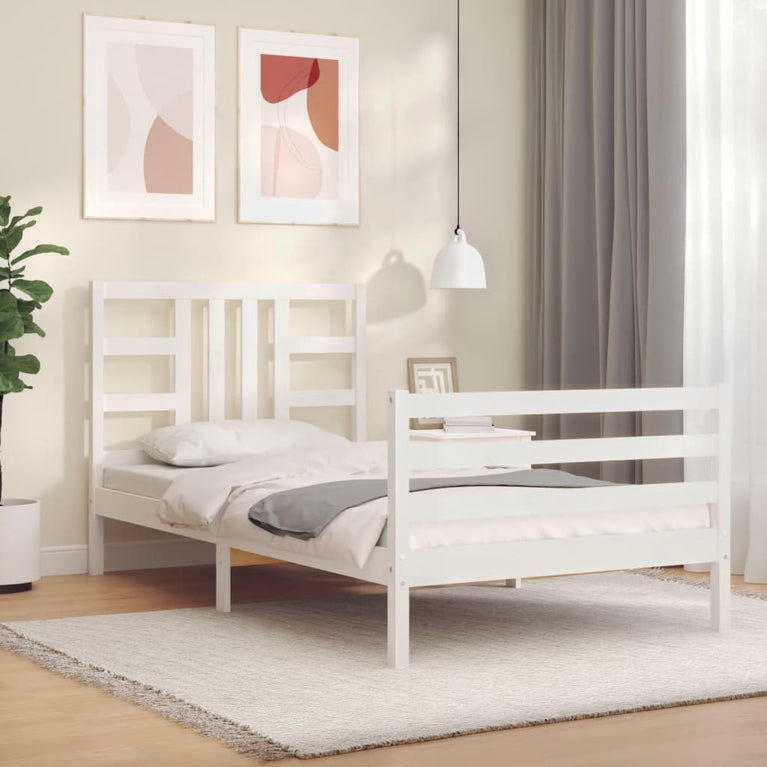 Bedframe met hoofdbord massief hout wit 3FT Single