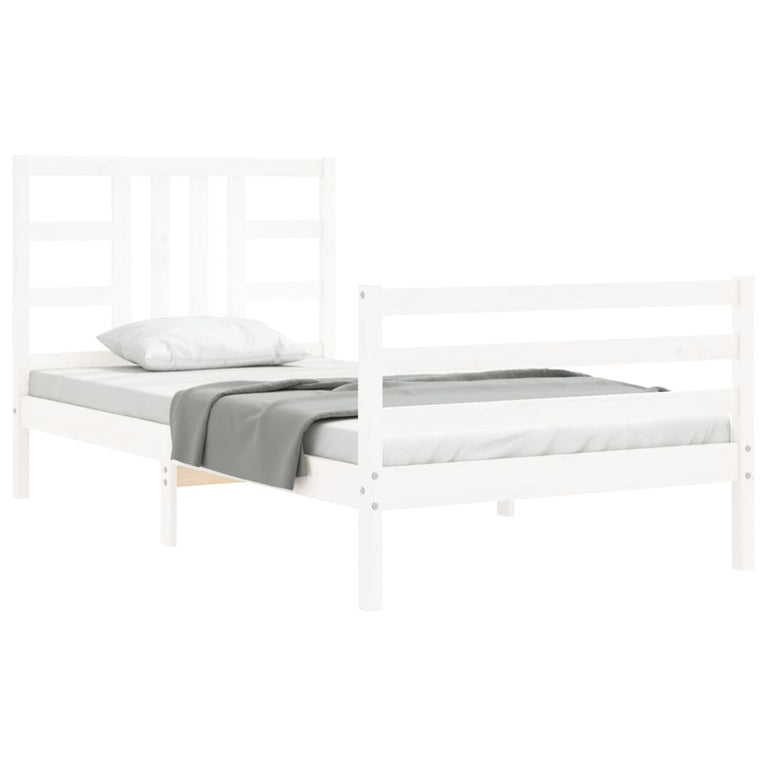 Bedframe met hoofdbord massief hout wit 3FT Single