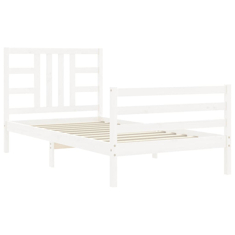 Bedframe met hoofdbord massief hout wit 3FT Single