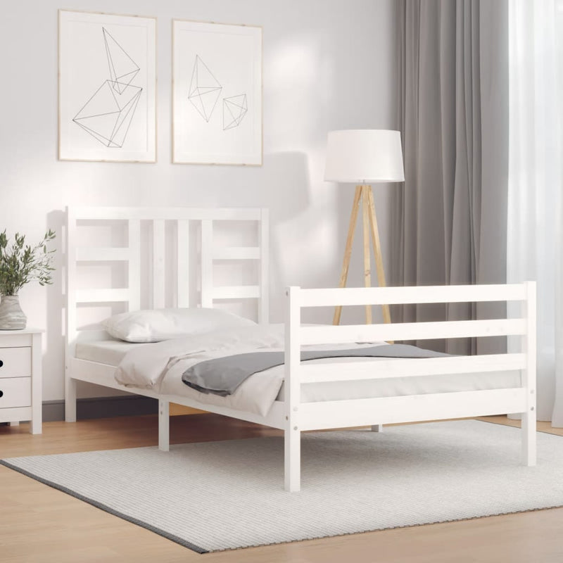 Bedframe met hoofdbord massief hout wit 3FT Single