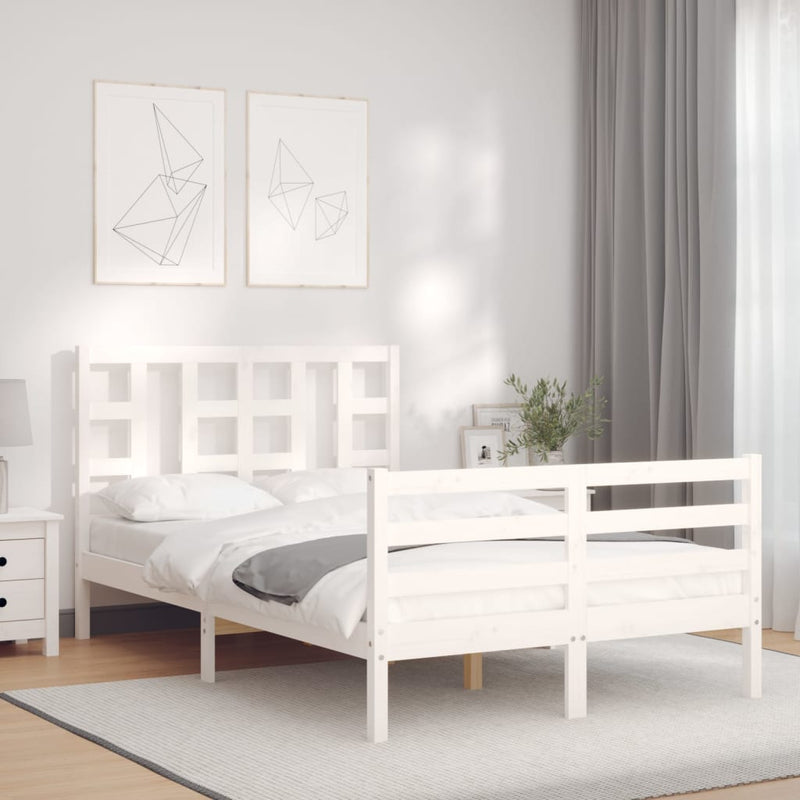 Bedframe met hoofdbord massief hout wit 4FT Small Double
