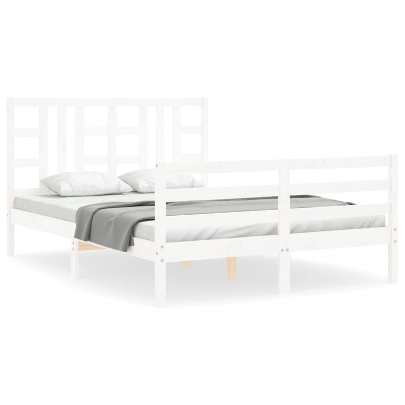 Bedframe met hoofdbord massief hout wit 140x190 cm