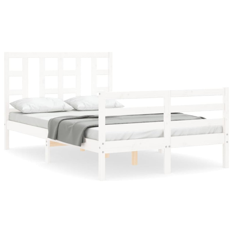 Bedframe met hoofdbord massief hout wit 120x200 cm