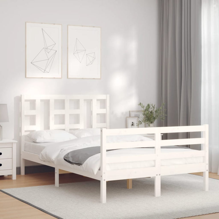 Bedframe met hoofdbord massief hout wit 120x200 cm