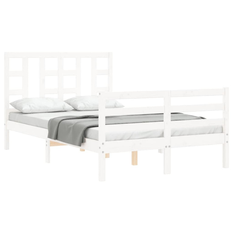 Bedframe met hoofdbord massief hout wit 120x200 cm