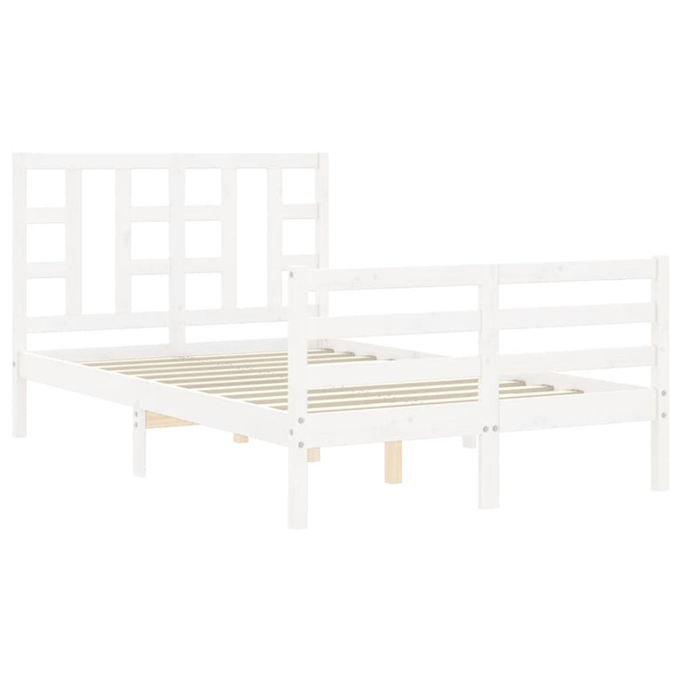 Bedframe met hoofdbord massief hout wit 120x200 cm