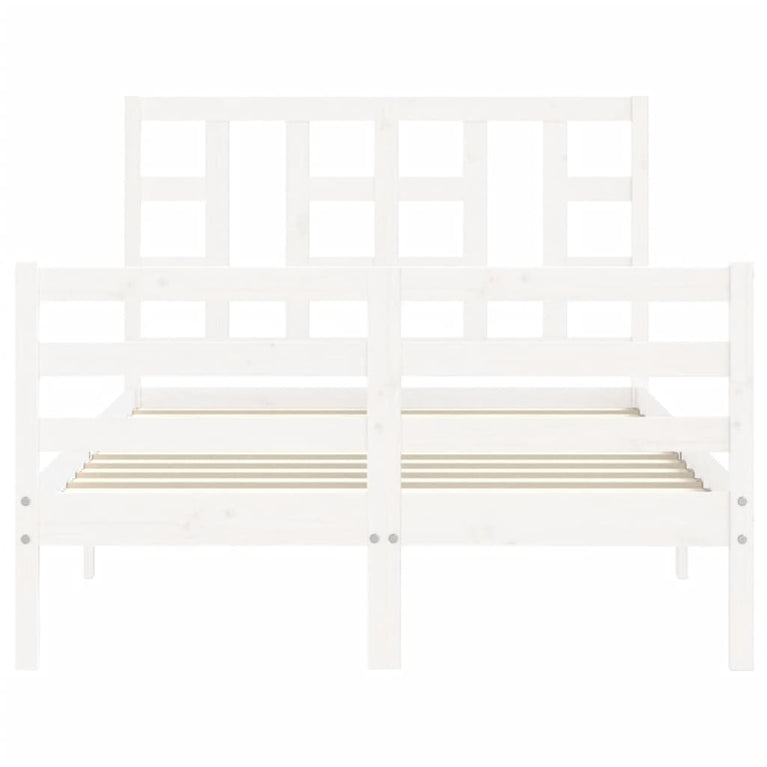 Bedframe met hoofdbord massief hout wit 120x200 cm