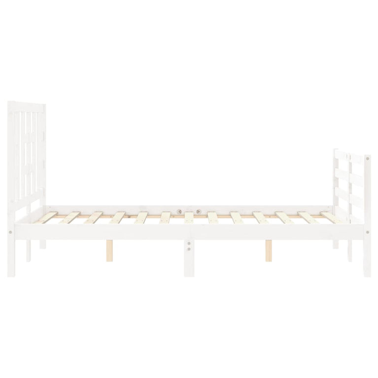 Bedframe met hoofdbord massief hout wit 120x200 cm