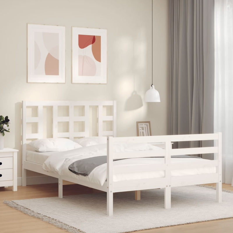 Bedframe met hoofdbord massief hout wit 120x200 cm