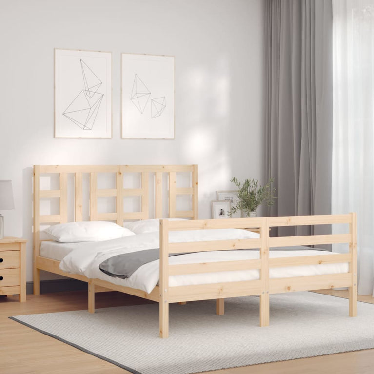 Bedframe met hoofdbord massief hout 140x200 cm
