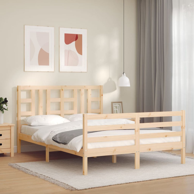Bedframe met hoofdbord massief hout 140x200 cm