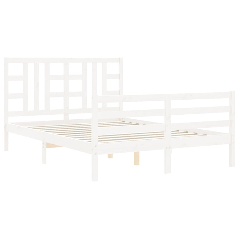 Bedframe met hoofdbord massief hout wit 5 FT King Size