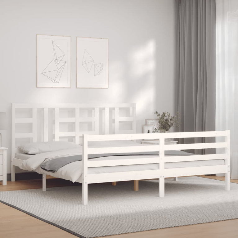 Bedframe met hoofdbord massief hout wit Super King Size