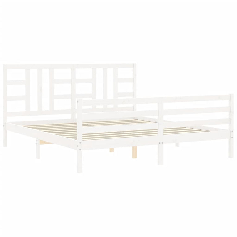 Bedframe met hoofdbord massief hout wit Super King Size