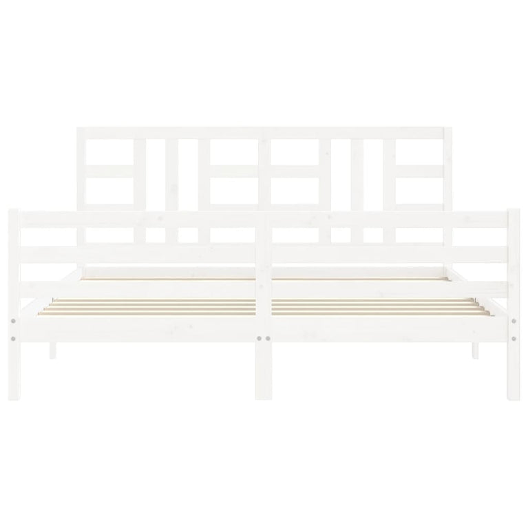 Bedframe met hoofdbord massief hout wit Super King Size