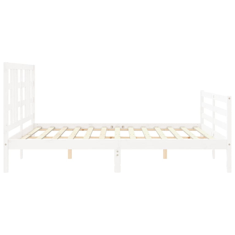 Bedframe met hoofdbord massief hout wit Super King Size