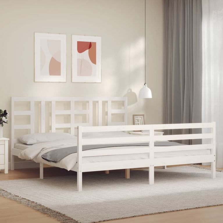 Bedframe met hoofdbord massief hout wit Super King Size