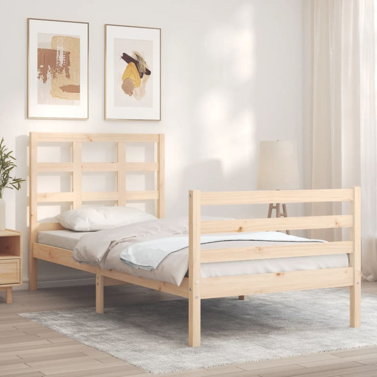 Bedframe met hoofdbord massief hout 3FT Single