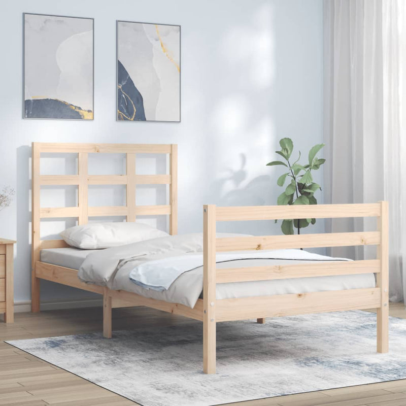 Bedframe met hoofdbord massief hout 3FT Single