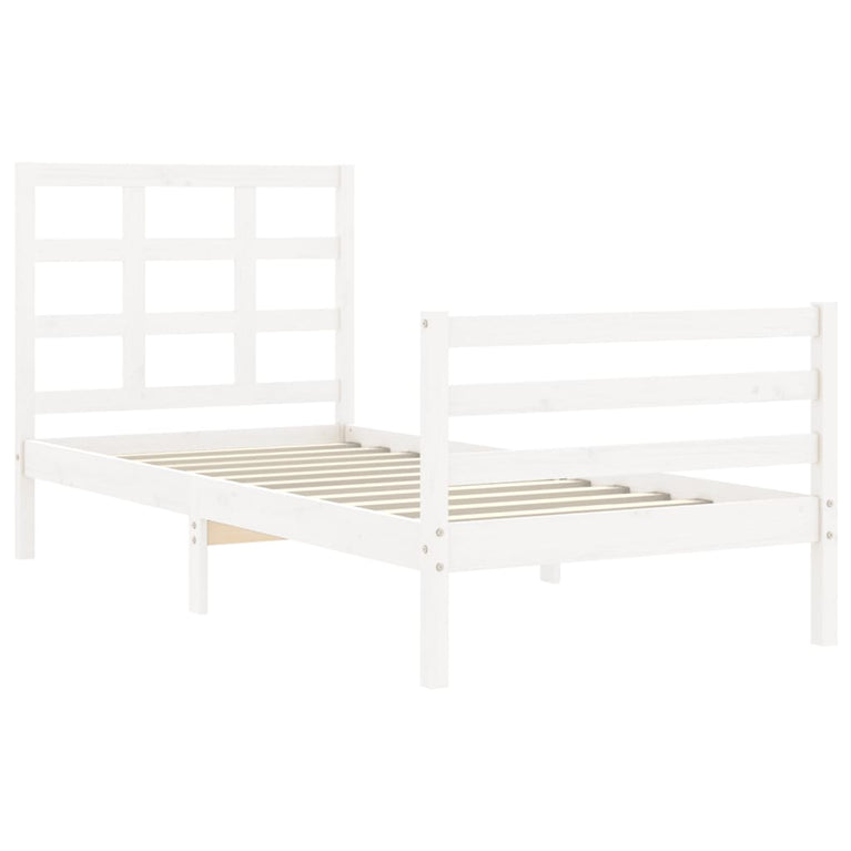 Bedframe met hoofdbord massief hout wit 3FT Single
