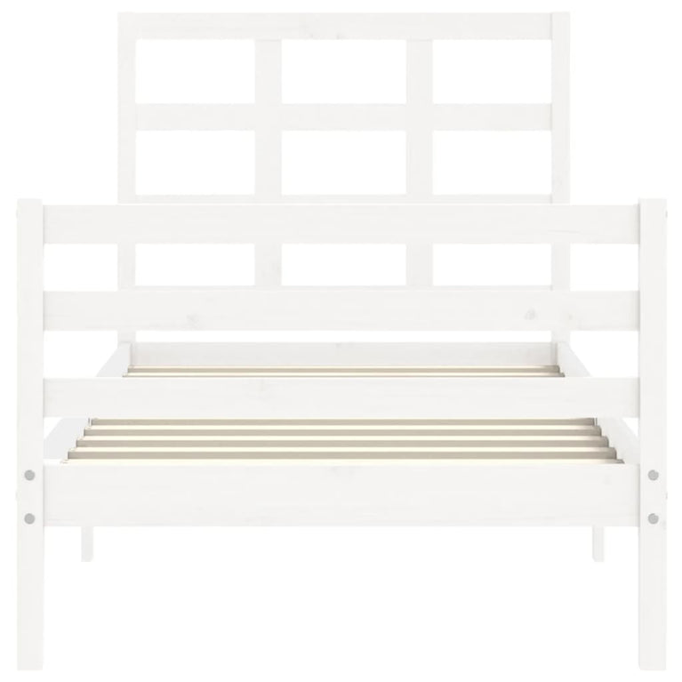 Bedframe met hoofdbord massief hout wit 3FT Single