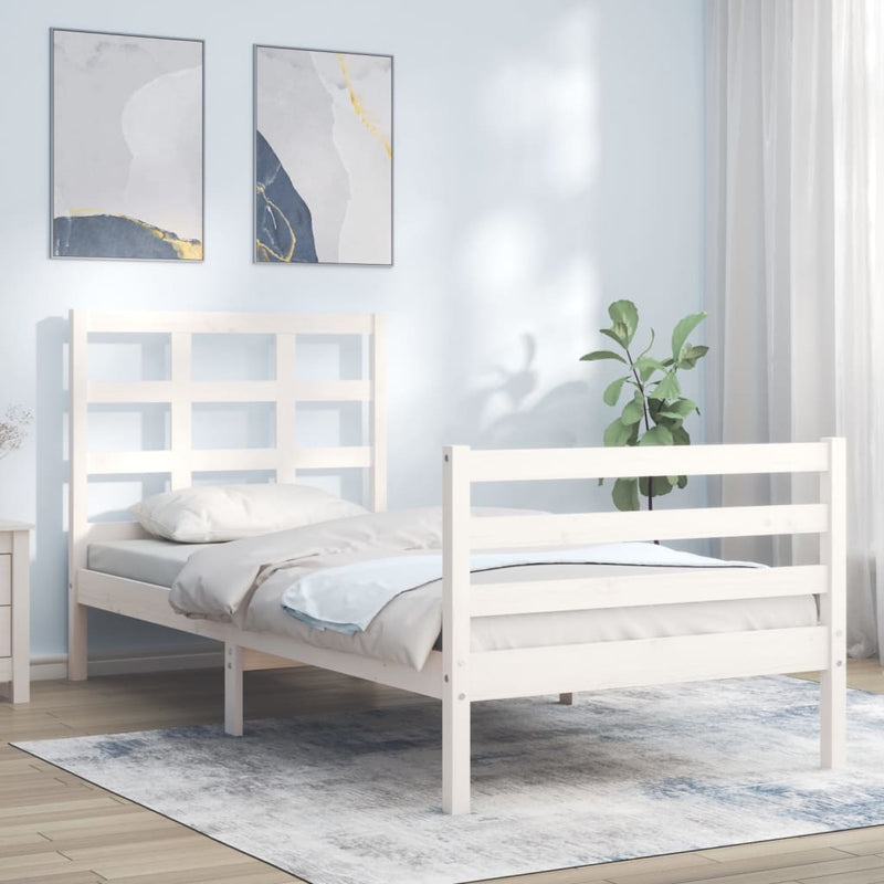 Bedframe met hoofdbord massief hout wit 3FT Single