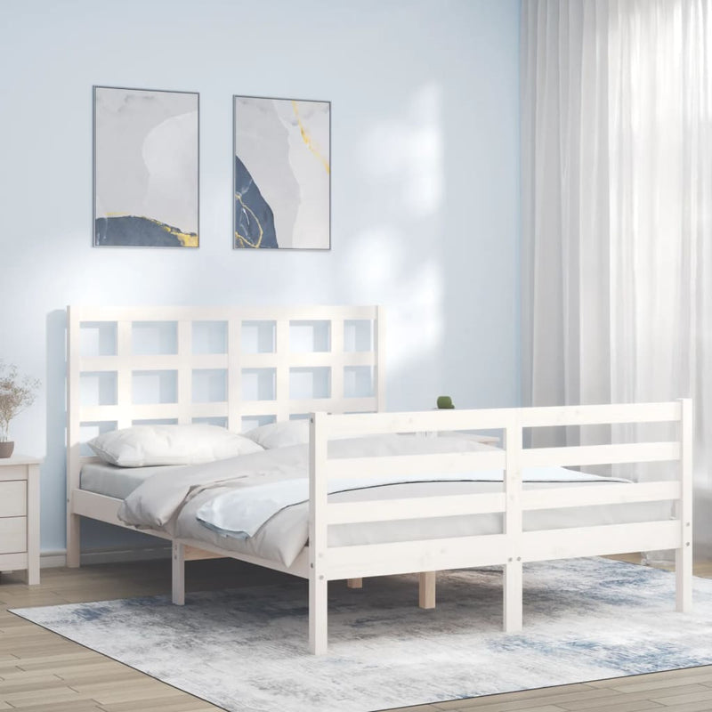 Bedframe met hoofdbord massief hout wit 4FT Small Double