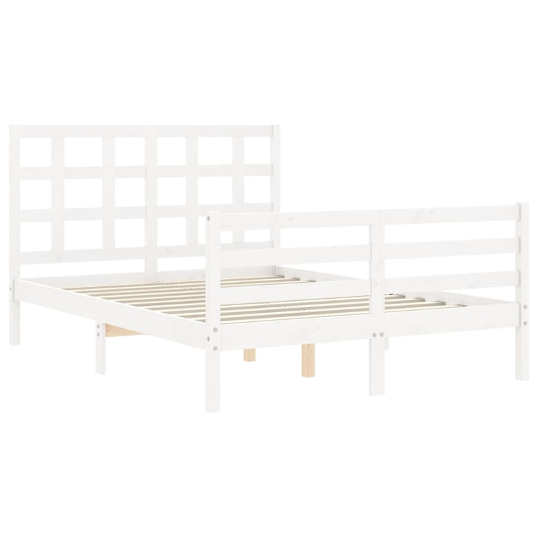 Bedframe met hoofdbord massief hout wit 140x190 cm