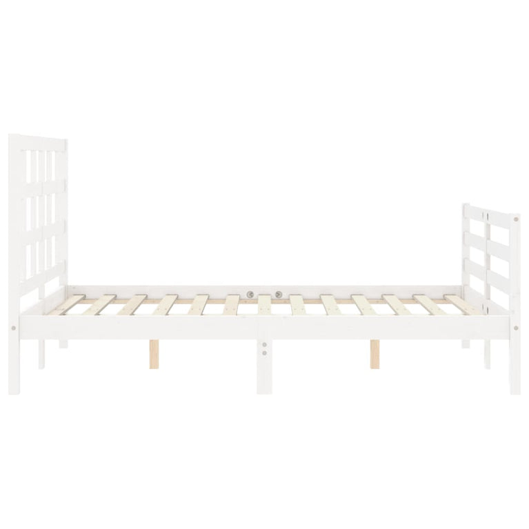 Bedframe met hoofdbord massief hout wit 140x190 cm