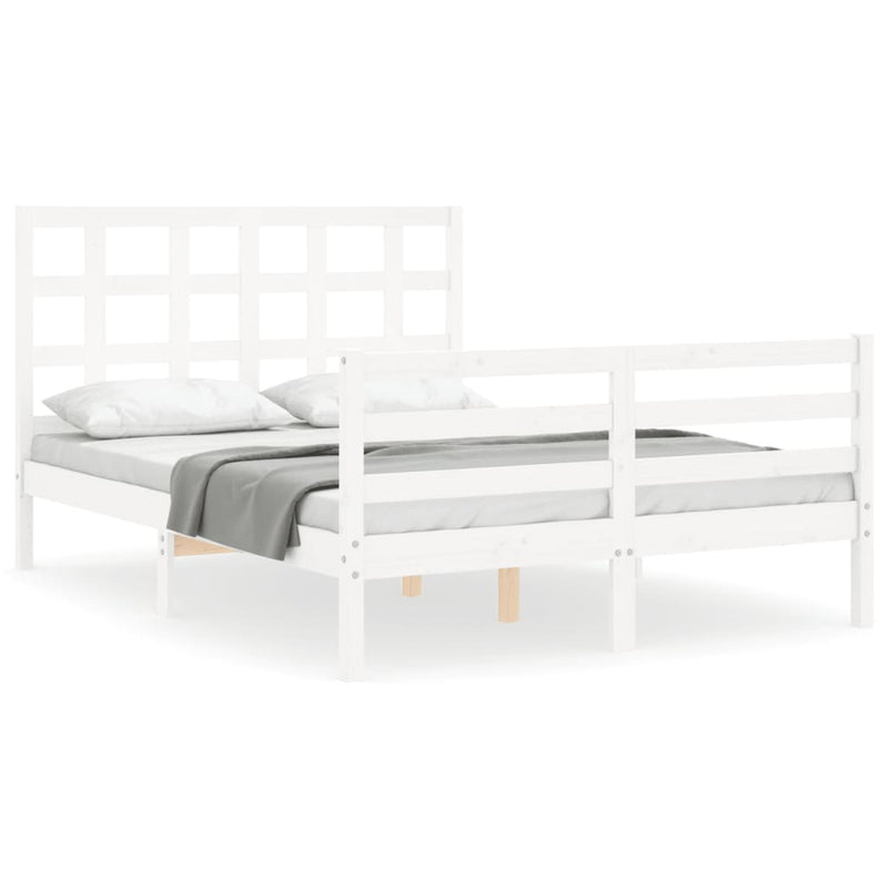Bedframe met hoofdbord massief hout wit 120x200 cm