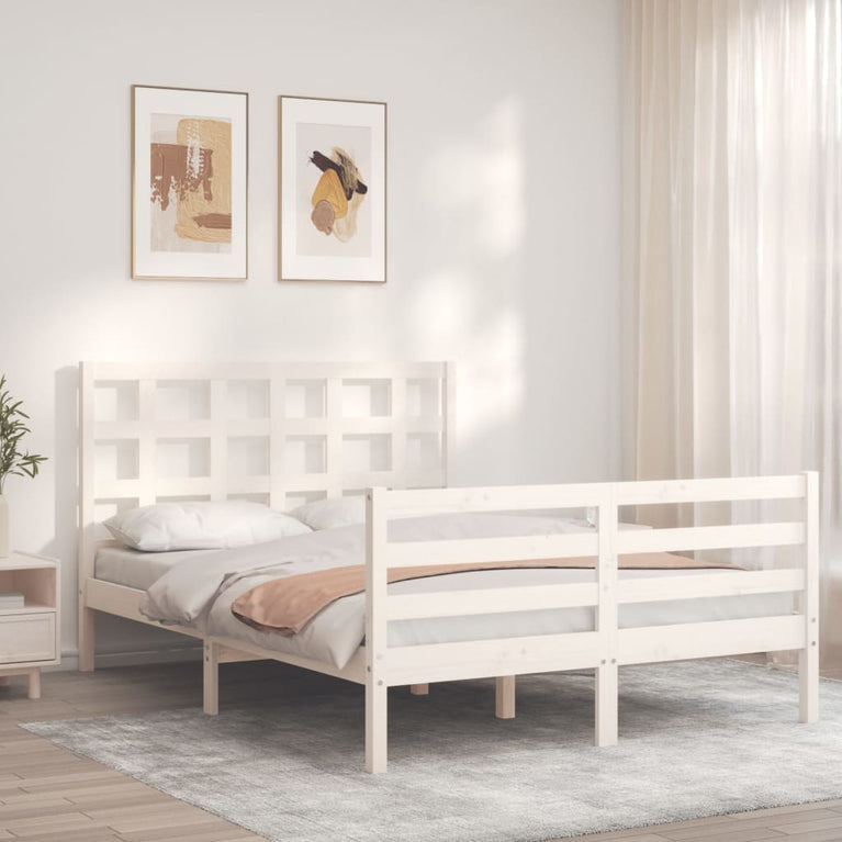 Bedframe met hoofdbord massief hout wit 120x200 cm