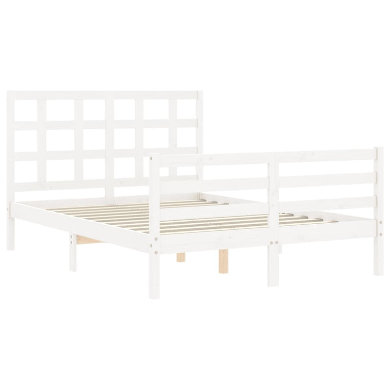 Bedframe met hoofdbord massief hout wit 120x200 cm