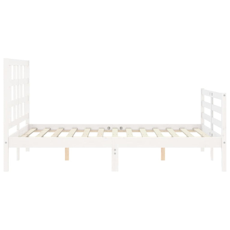 Bedframe met hoofdbord massief hout wit 120x200 cm