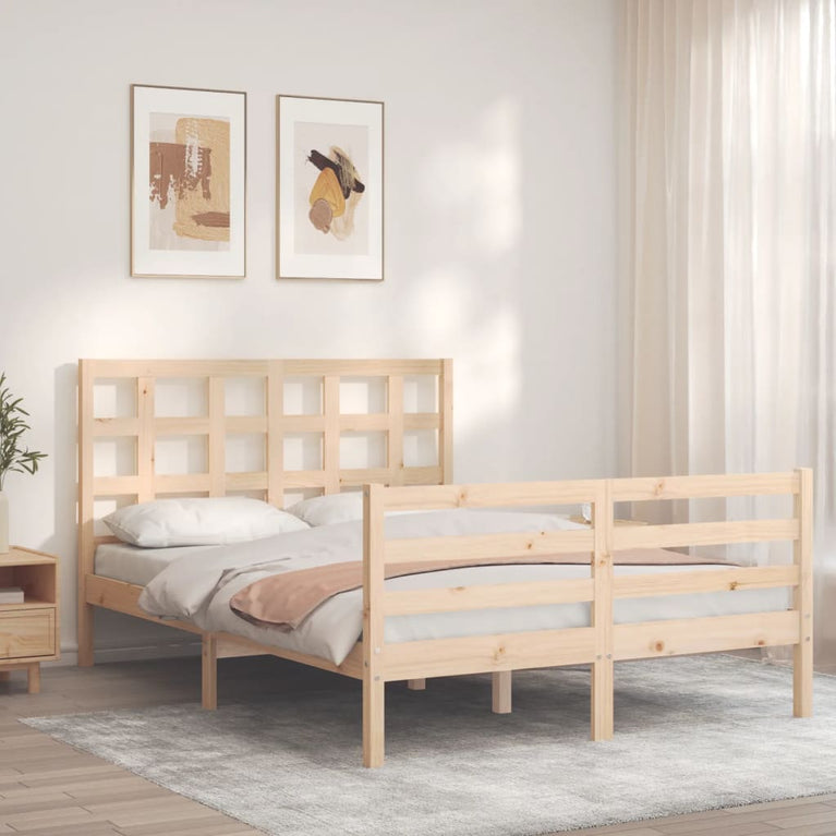 Bedframe met hoofdbord massief hout 140x200 cm