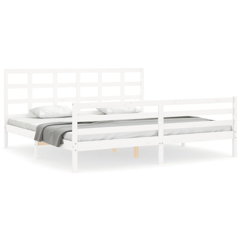 Bedframe met hoofdbord massief hout wit Super King Size