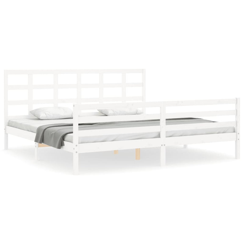 Bedframe met hoofdbord massief hout wit Super King Size