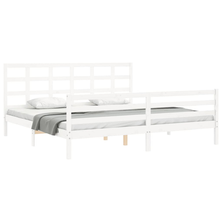 Bedframe met hoofdbord massief hout wit Super King Size