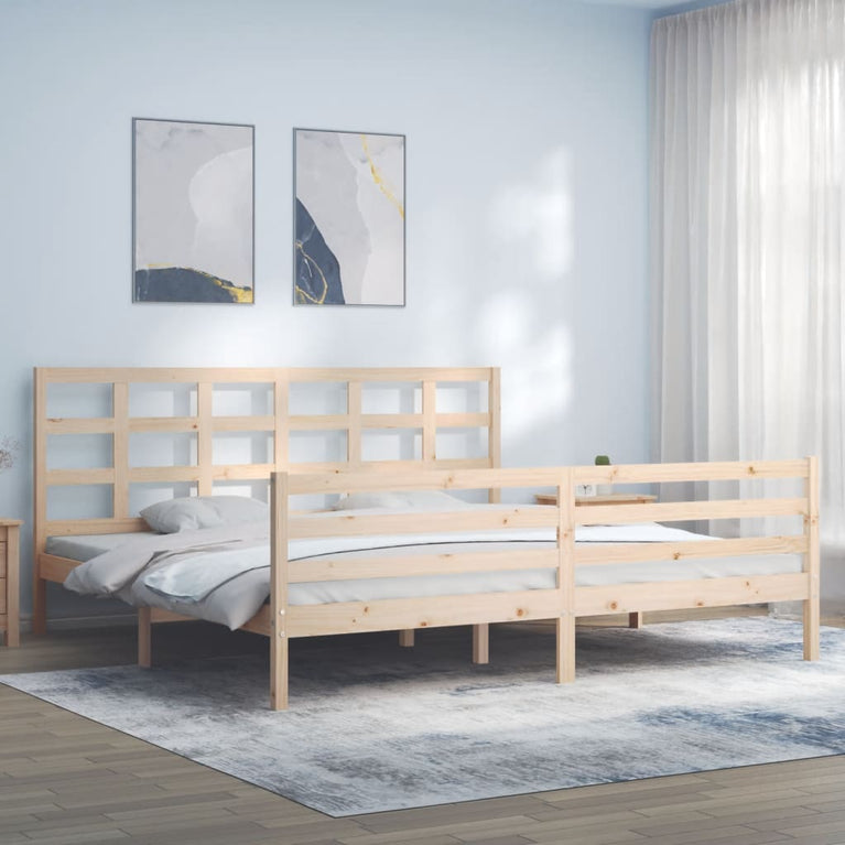 Bedframe met hoofdbord massief hout wit Super King Size