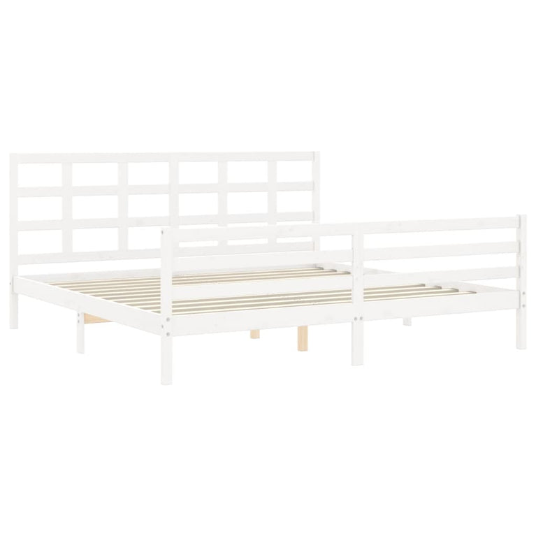 Bedframe met hoofdbord massief hout wit Super King Size