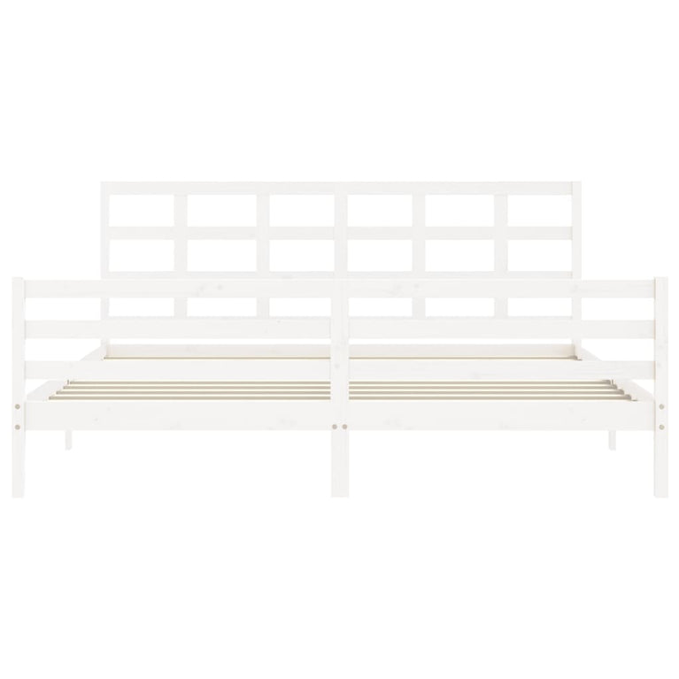 Bedframe met hoofdbord massief hout wit Super King Size