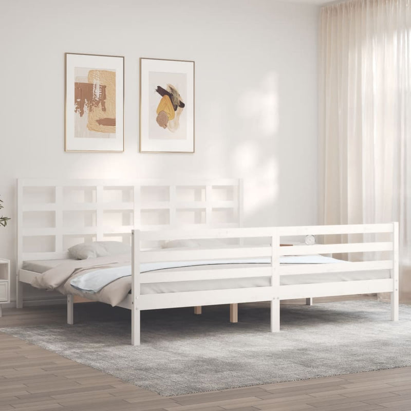 Bedframe met hoofdbord massief hout wit Super King Size