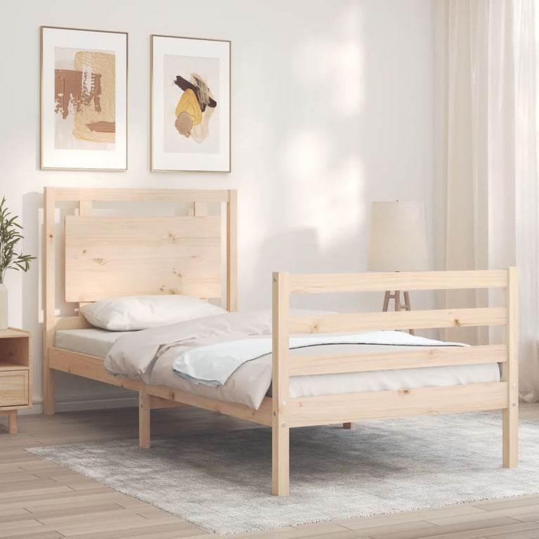 Bedframe met hoofdbord massief hout 3FT Single