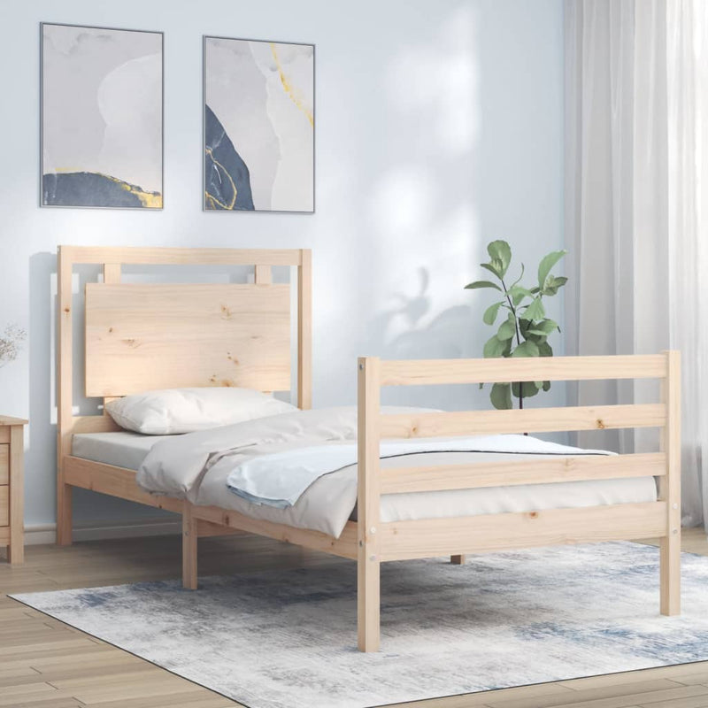 Bedframe met hoofdbord massief hout 3FT Single